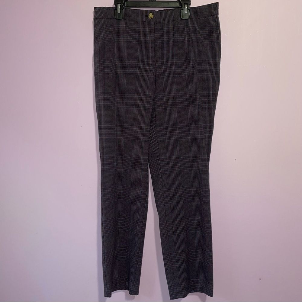 J Jill Ponte Slim Leg Pants Women Size 10 Micro Plaid Academia Preppy Office